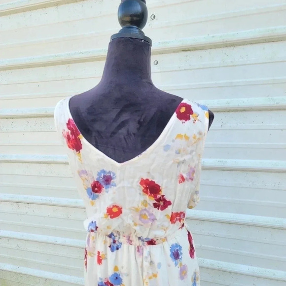 Lucky Brand Ivory Floral Tie Waist Sleeveless V-Neck Maxi Flowy Dress sz XL - Picture 6 of 11